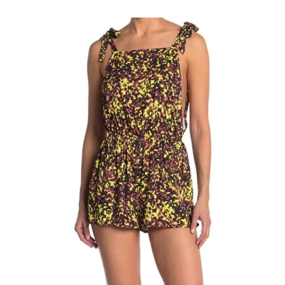 The Bikini Lab Yellow and Brown Swim Coverup Romper